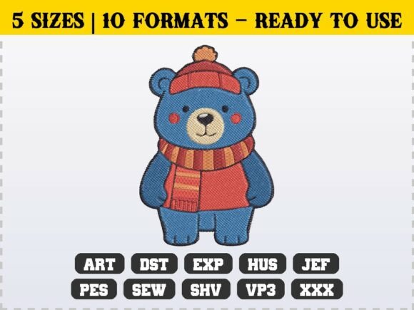 Cozy Blue Bear Embroidery for Boutique Apparel