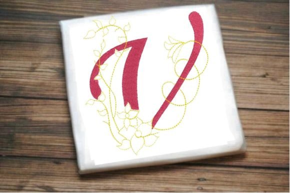 V Letter Vine Monogram Flower for Boutique Apparel